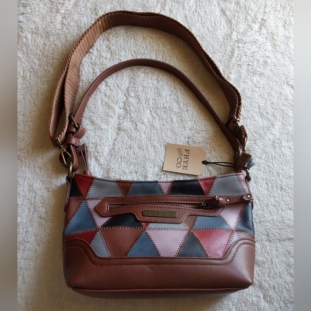 🌺 NWT Frye & Co. Geo Patchwork Faux Leather Shoulder Bag